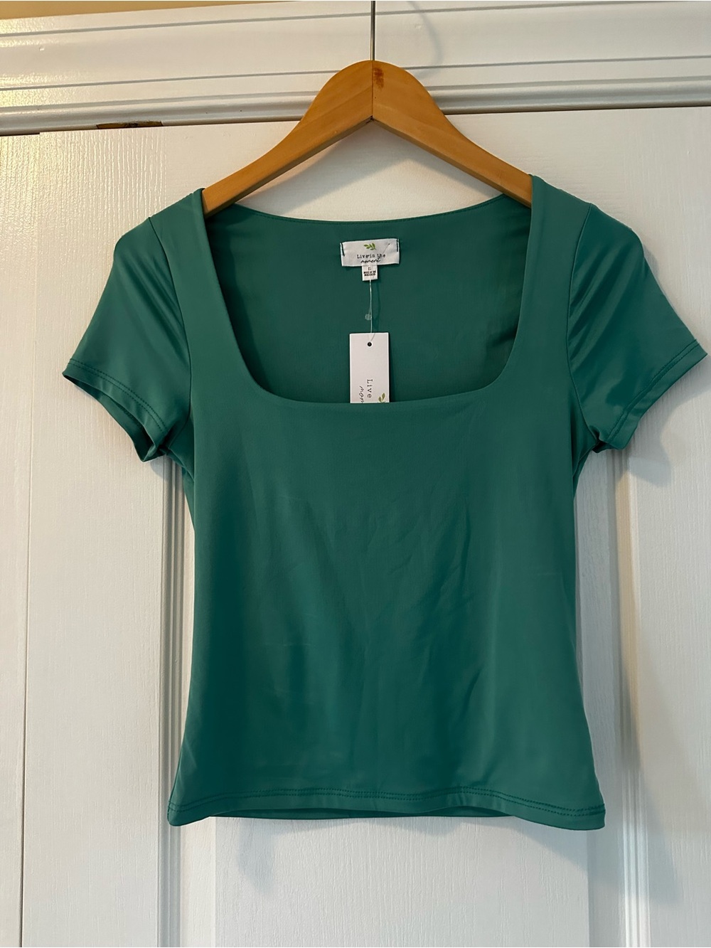 Square-Neck Teal Crop Top with Short Sleeves